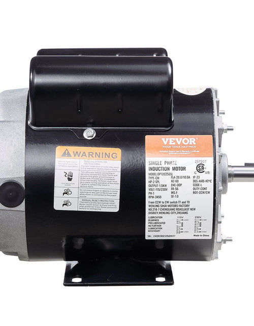 Load image into Gallery viewer, 2HP SPL Air Compressor Motor 115/230V 20/10A 3450RPM 56 Frame CW/CCW Rotation
