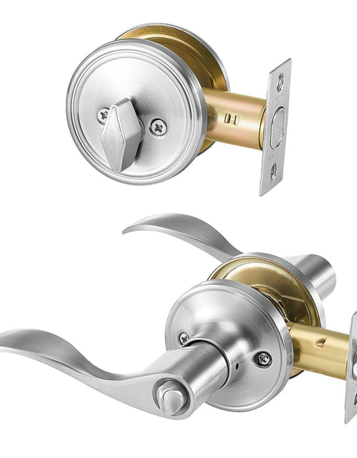 Load image into Gallery viewer, Entry Door Locksets with Deadbolt 5 Pack Keyed Alike Satin Nickel Lever
