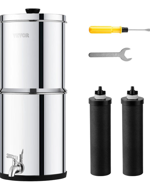Load image into Gallery viewer, 1.5G Gravity-fed Water Filter Countertop System Stainless Steel 2 Filters
