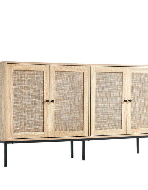 Load image into Gallery viewer, Rattan Cabinet, Rattan Storage Cabinet 59inch with 4 Magnetic Doors and Adjustable Shelves, Sideboard Buffet Cabinet for Hallway, Entryway, Living Room, or Kitchen, Natural
