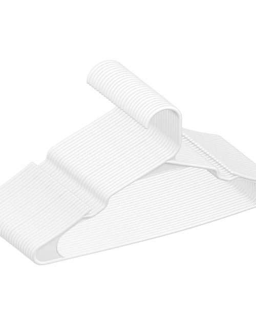 Load image into Gallery viewer, Hangers, 0.2 in Ultra-Thin, 50 Pack White Plastic Hangers with Stable Triangular Top Structure &amp; Wider Notch Design, Non-Slip Space Saving Hangers, Fit for T-Shirt, Shirt, Sling &amp; Pant
