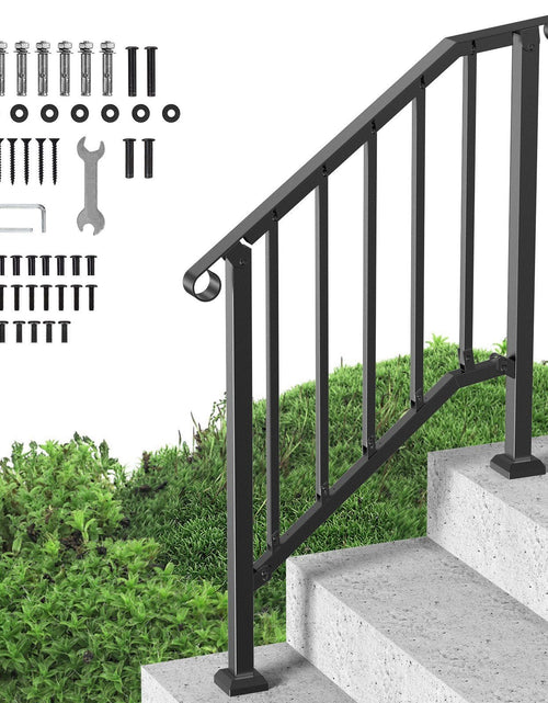 Load image into Gallery viewer, 2-3 Step Handrails for Outdoor for Seniors Porch Deck Black Retro Arch
