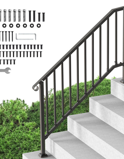 Load image into Gallery viewer, 5-6 Step Handrails for Outdoor for Seniors Porch Deck Black Retro Arch
