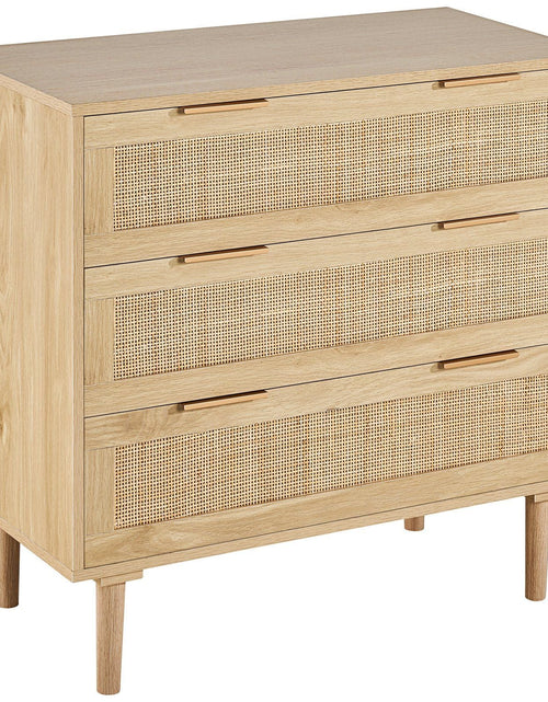 Load image into Gallery viewer, 3 Drawer Rattan Dresser, Boho Dresser, Rattan Chest of Drawers with Spacious Storage, Natural Rattan Dresser for Bedroom, Living Room, Rattan Nightstand with Sturdy Handles&amp;Legs, Natural Wood
