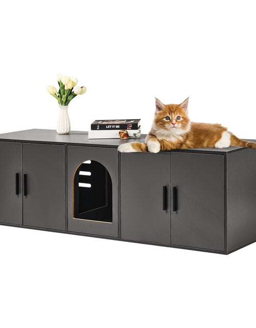 Load image into Gallery viewer, Cat Litter Box Enclosure Wooden Litter Box Furniture Hidden 57.9" Black
