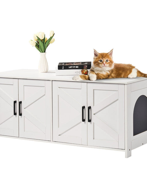 Load image into Gallery viewer, Cat Litter Box Enclosure Wooden Litter Box Furniture Hidden 2 Rooms White
