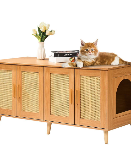 Load image into Gallery viewer, Cat Litter Box Enclosure Wooden Litter Box Furniture Hidden for 2 Cats

