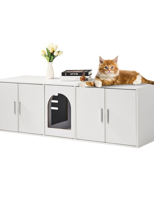 Load image into Gallery viewer, Cat Litter Box Enclosure Wooden Litter Box Furniture Hidden 57.9" White
