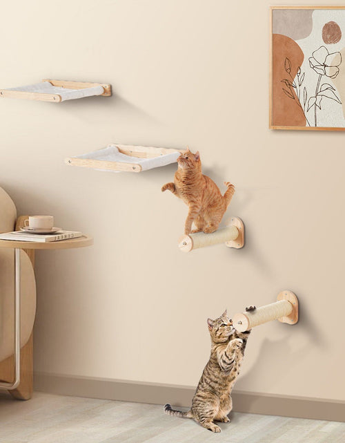 Load image into Gallery viewer, Wall Mounted Cat Shelves with 2 Jumping Posts &amp; 2 Hammocks up to 40 lbs
