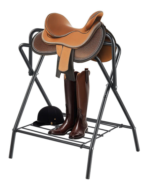 Load image into Gallery viewer, Folding Saddle Rack Portable Freestanding Horse Saddle Stand 132 LBS
