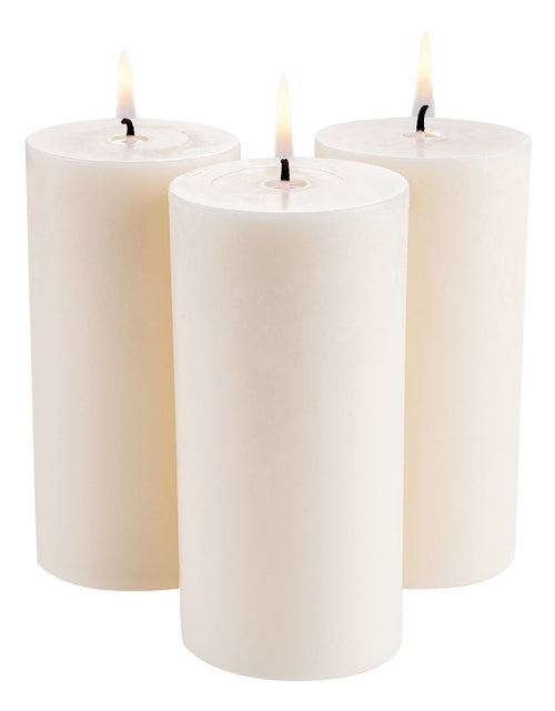 Load image into Gallery viewer, 3 Pack Unscented Pillar Candles 65 Hours Long Burning Christmas White
