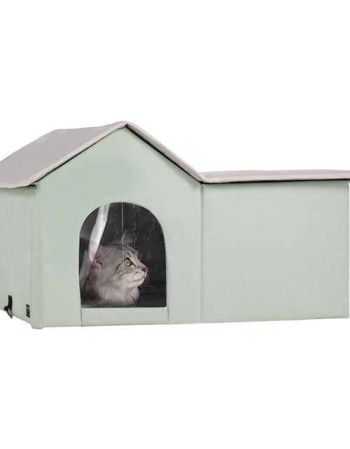 Load image into Gallery viewer, Heated Cat House Foldable Kitty Shelter with Heated Pad Green Large
