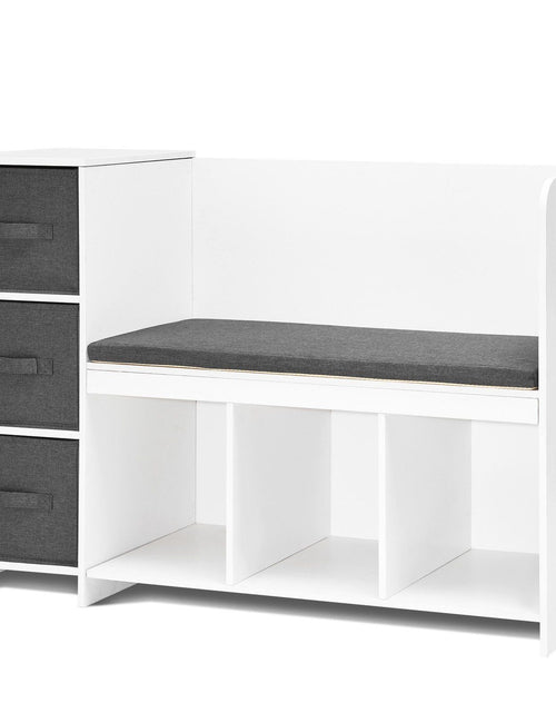 Load image into Gallery viewer, Kids Reading Nook Bench, Toddler Bookshelf and Bookcase with Detachable Seat Cushion, 6-Cubby Storage Organizer Bench with 3 Drawers, Ideal for Playroom, Bedroom, Living Room or Entryway, White
