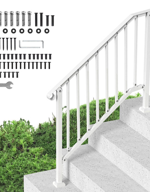 Load image into Gallery viewer, 3-4 Step Handrails for Outdoor for Seniors Porch Deck Retro Arch White
