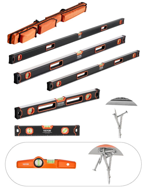 Load image into Gallery viewer, 6-Piece Torpedo Level, 78/48/32/24/16/10 Inch Box Levels Set, Bubble Vials Ruler for 45/90/180 Degree, Shock-Proof Aluminum Alloy Magnetic Leveler Tool, SAE/Metric Scale
