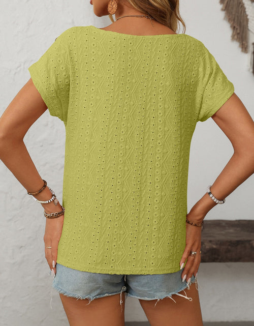 Load image into Gallery viewer, Mandy Eyelet Round Neck Short Sleeve Top
