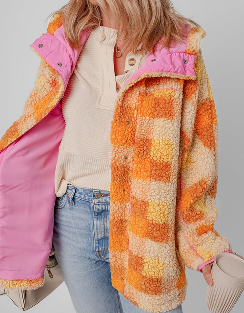 Load image into Gallery viewer, Checkered Long Sleeve Sherpa Hooded Jacket
