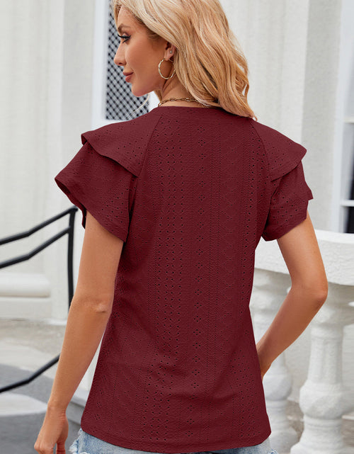 Load image into Gallery viewer, Eyelet Notched Flutter Sleeve T-Shirt
