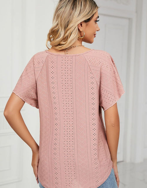 Load image into Gallery viewer, Eyelet Tie-Neck Flutter Sleeve Top
