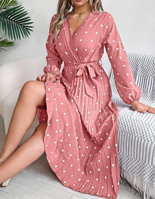 Load image into Gallery viewer, Tied Polka Dot Long Sleeve Midi Dress

