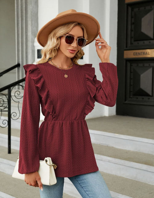 Load image into Gallery viewer, Round Neck Ruffled Peplum Blouse
