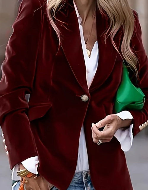 Load image into Gallery viewer, One Button Lapel Collar Long Sleeve Blazer
