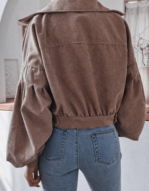 Load image into Gallery viewer, Lantern Sleeve Cropped Corduroy Jacket
