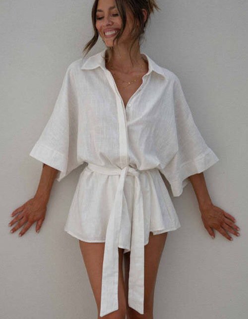 Load image into Gallery viewer, Tied Button Up Collared Neck Romper
