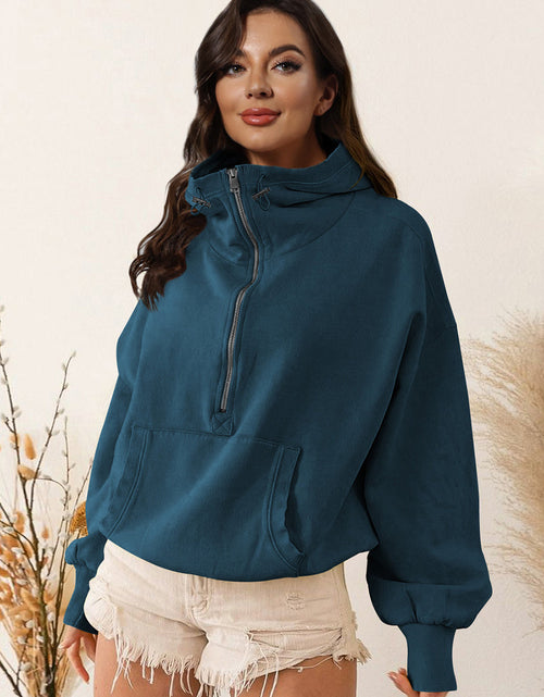 Load image into Gallery viewer, Zip-Up Dropped Shoulder Hoodie
