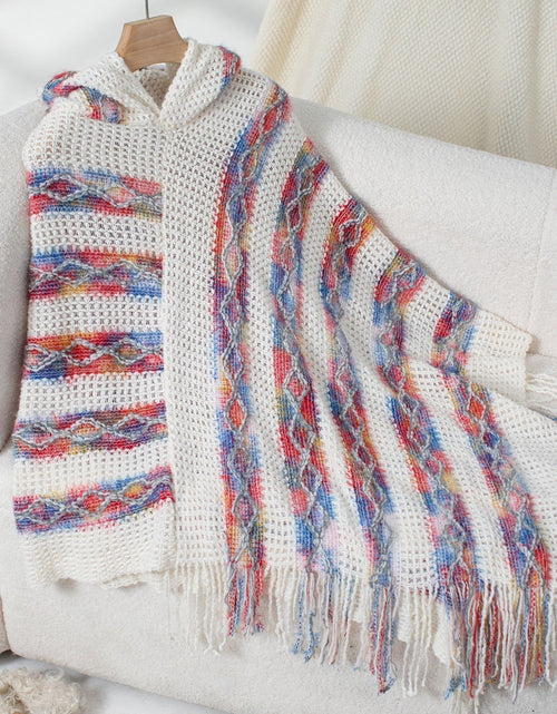 Load image into Gallery viewer, Fringe Contrast Hooded Poncho
