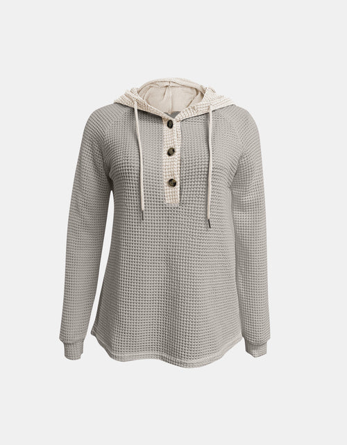 Load image into Gallery viewer, Full Size Waffle-Knit Contrast Long Sleeve Hoodie
