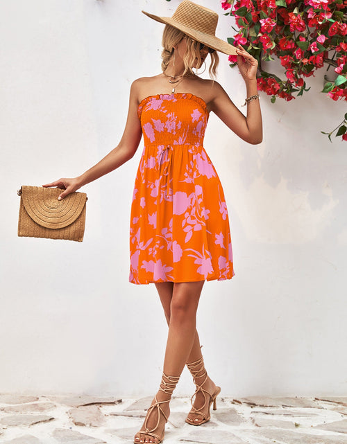Load image into Gallery viewer, Floral Frill Trim Strapless Smocked Dress
