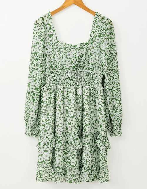 Load image into Gallery viewer, Ruffle Hem Floral Square Neck Long Sleeve Dress
