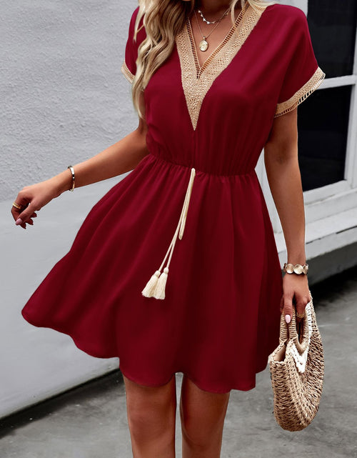 Load image into Gallery viewer, Devine Contrast Trim V-Neck Short Sleeve Mini Dress
