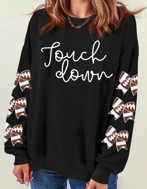 Load image into Gallery viewer, Letter Graphic Bow Long Sleeve Sweatshirt
