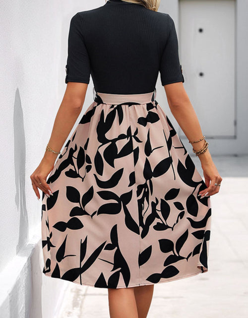 Load image into Gallery viewer, Perfee Tied Printed Mock Neck Short Sleeve Dress
