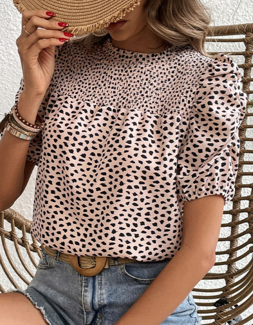 Load image into Gallery viewer, Perfee Printed Smocked Puff Sleeve Blouse
