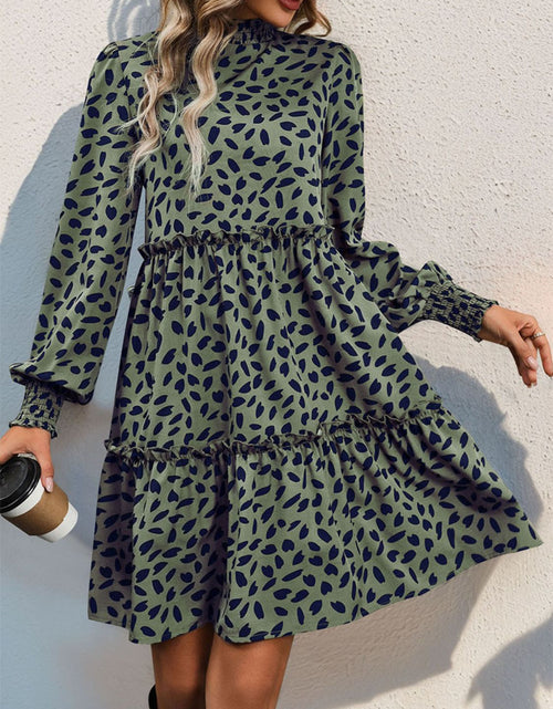 Load image into Gallery viewer, Perfee Frill Printed Mock Neck Long Sleeve Mini Dress
