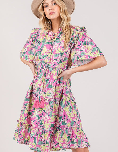 Load image into Gallery viewer, SAGE + FIG Floral Ruffle Short Sleeve Dress
