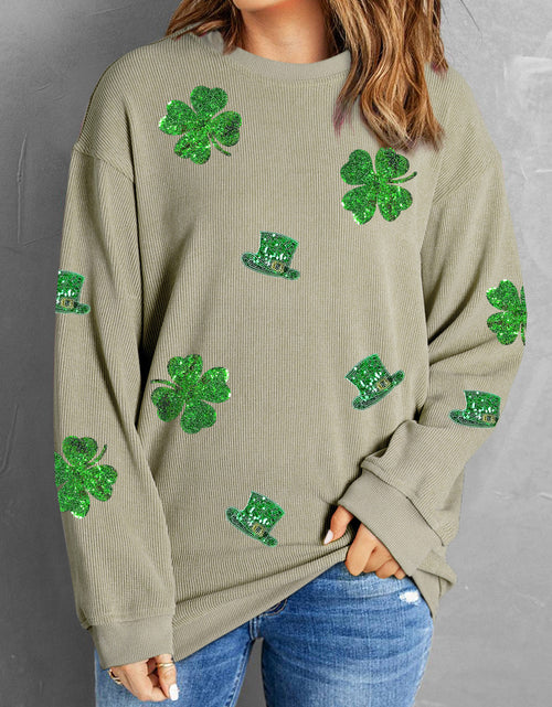 Load image into Gallery viewer, Lucky Clover Sequin Round Neck Sweatshirt
