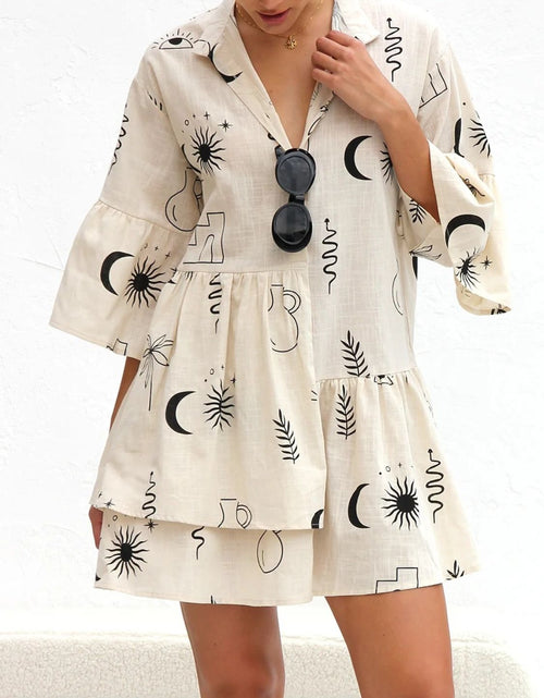 Load image into Gallery viewer, Printed Collared Neck Three-Quarter Sleeve Mini Dress
