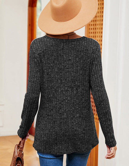 Load image into Gallery viewer, Eyelet Ribbed Round Neck Long Sleeve T-Shirt

