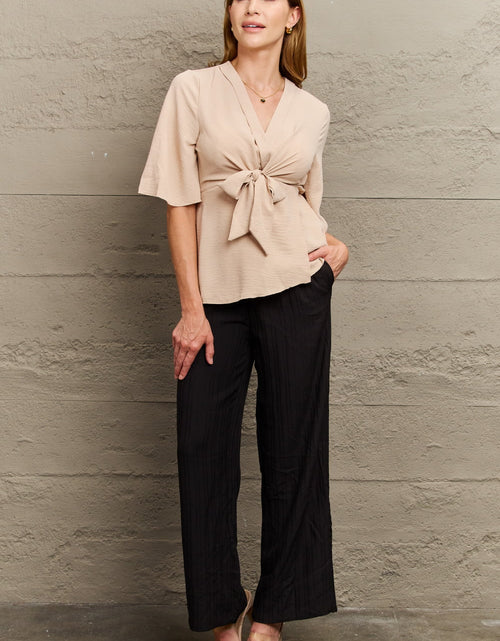 Load image into Gallery viewer, Perfee V-Neck Tie Front Half Sleeve Blouse
