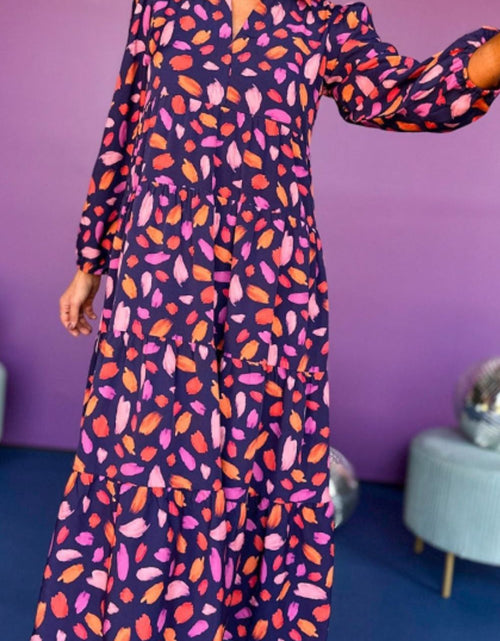 Load image into Gallery viewer, Printed Notched Long Sleeve Dress
