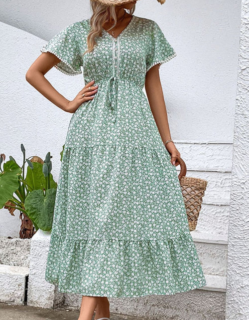 Load image into Gallery viewer, Perfee Ditsy Floral V-Neck Tiered Dress
