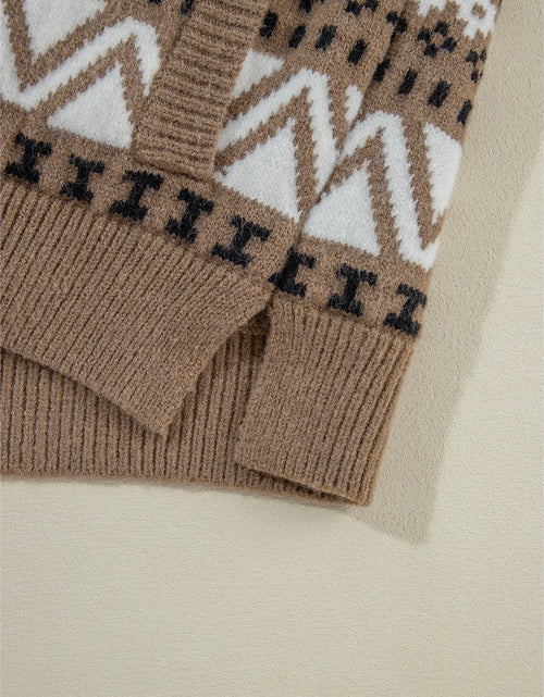 Load image into Gallery viewer, Zip Up Long Sleeve Geometric Cardigan
