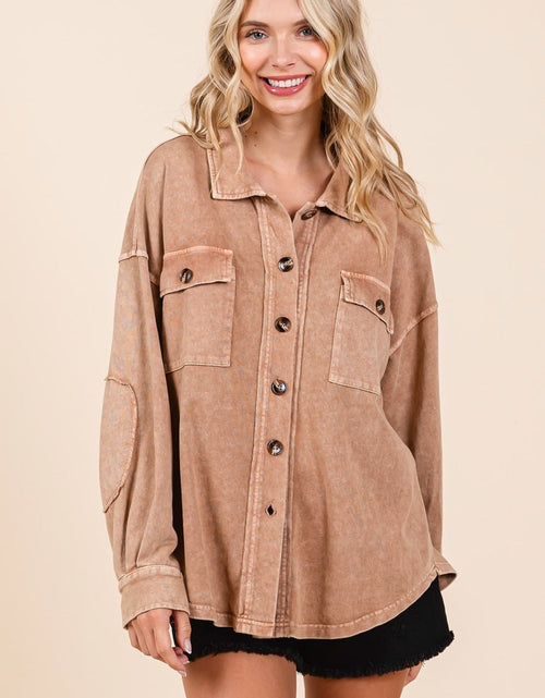 Load image into Gallery viewer, Mittoshop Mineral Wash French Terry Elbow Patch Shacket

