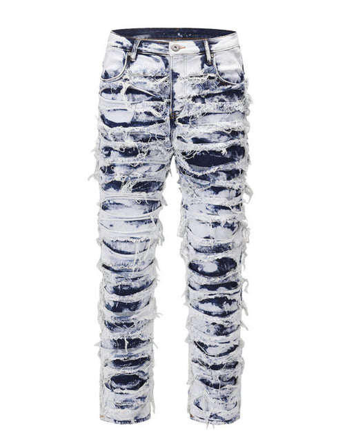 Load image into Gallery viewer, Men's Distressed Raw Hem Straight Jeans
