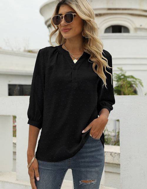 Load image into Gallery viewer, Swiss Dot Notched Neck Three-Quarter Sleeve Blouse
