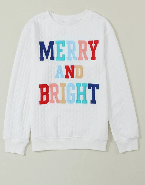 Load image into Gallery viewer, Full Size MERRY AND BRIGHT Cable Knit Pullover Sweatshirt
